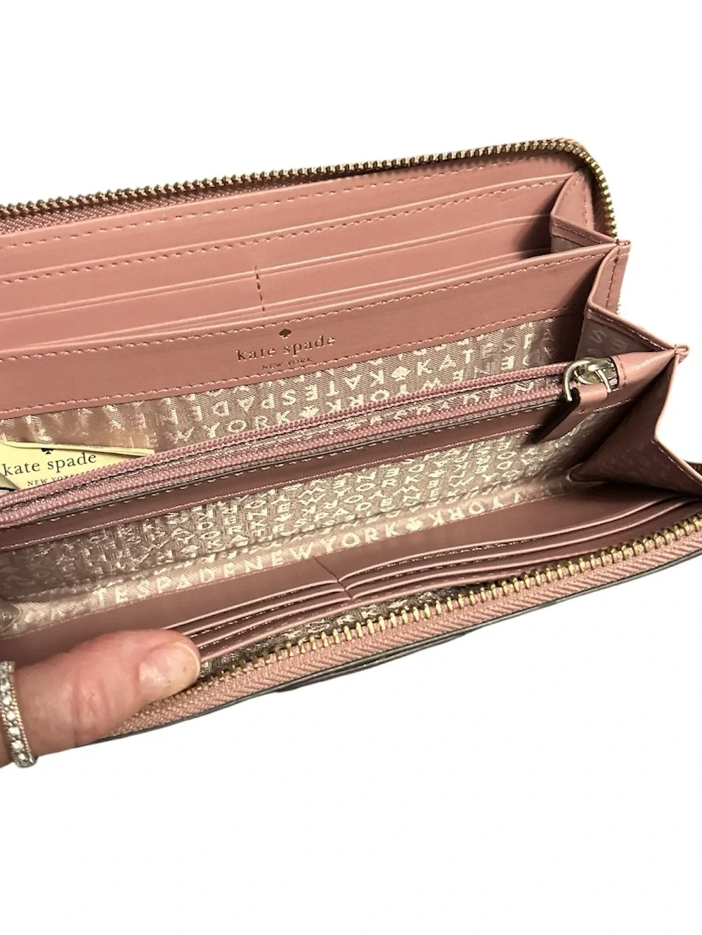 kate spade Pink Leather Zip-Around Wallet with Gold Plaque